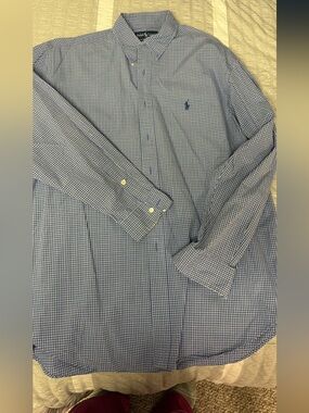 Ralph Lauren Blue and White Gingham Button-Down Shirt